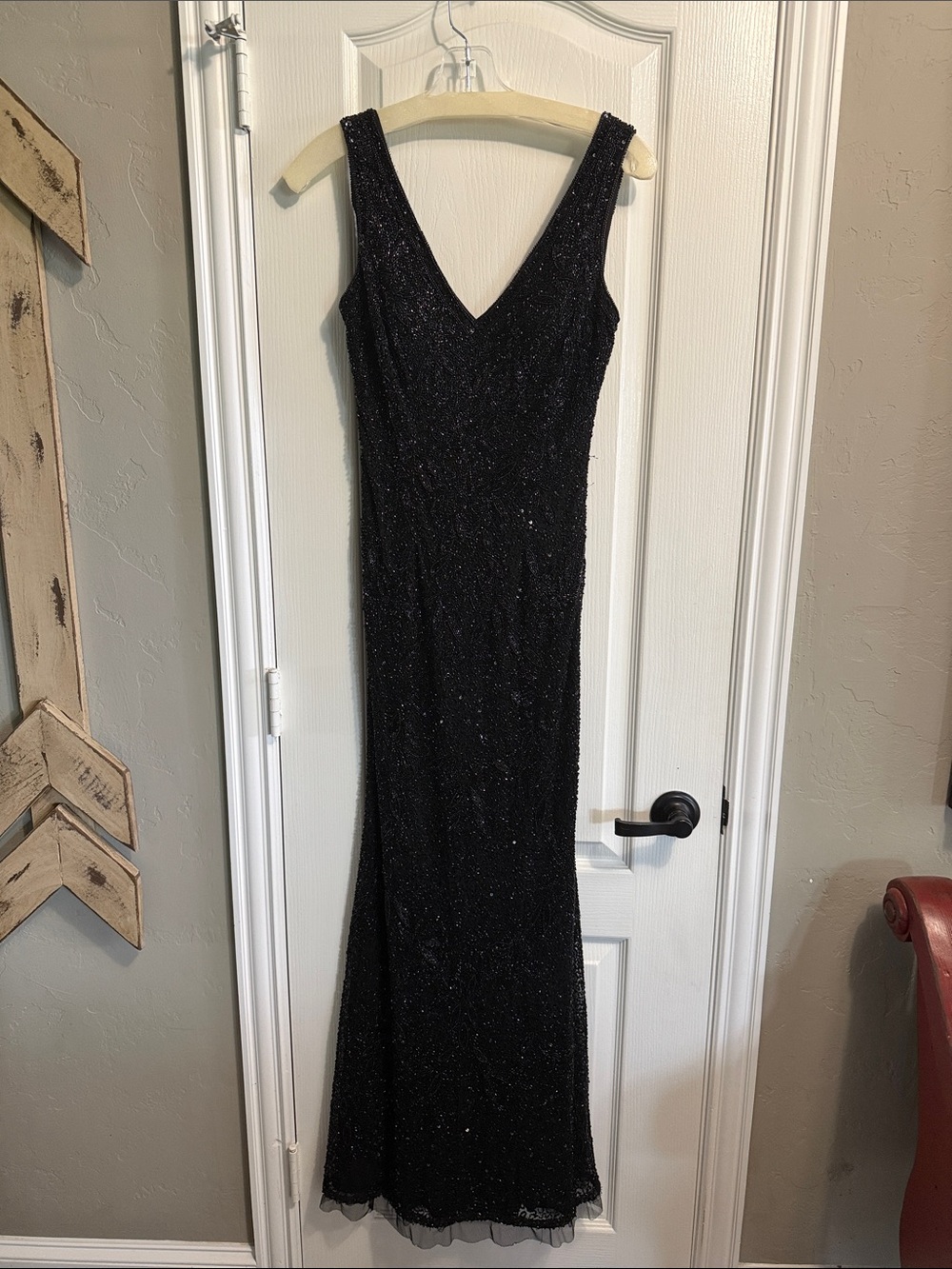 LARA Black Sequin V-Neck Maxi Dress
